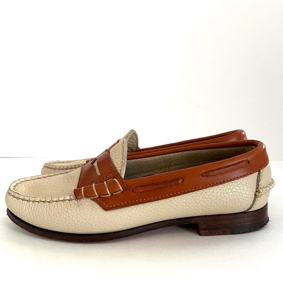 VTG RARE DOONEY & BOURKE 90s Y2K AWL CREAM/BRITISH TAN SLIP-ON PENNY LOAFERS Sz5 - Picture 12 of 15